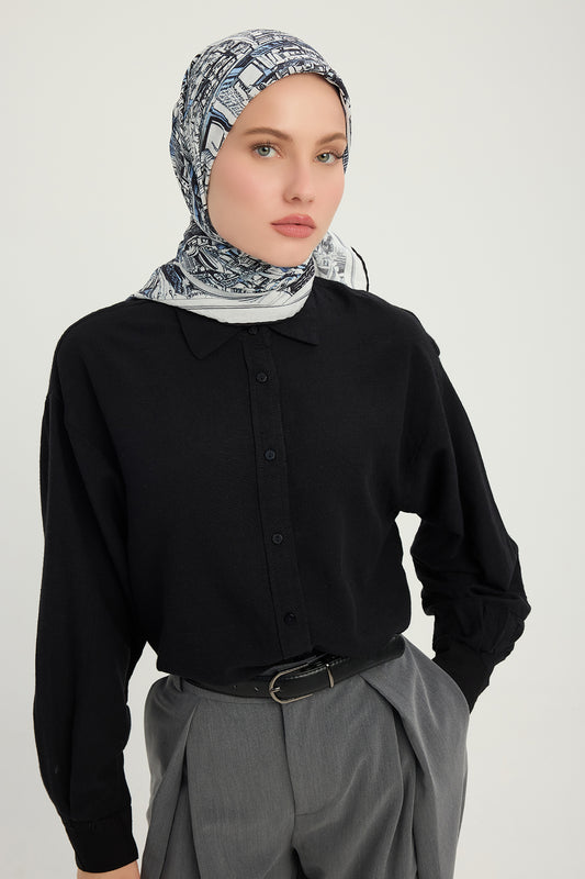 Vierra Desenli Eşarp - Yankılar Şehri - İndigo