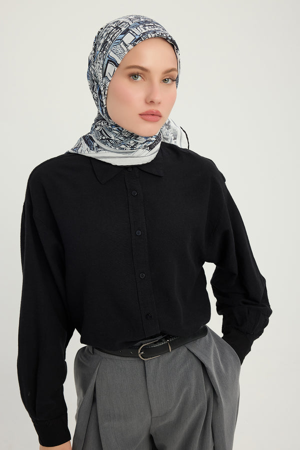 Vierra Desenli Eşarp - Yankılar Şehri - İndigo