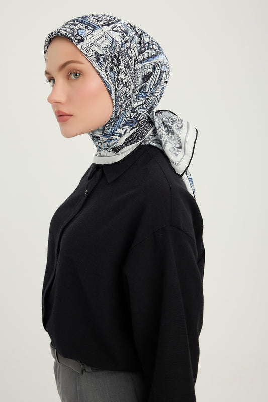 Vierra Desenli Eşarp - Yankılar Şehri - İndigo