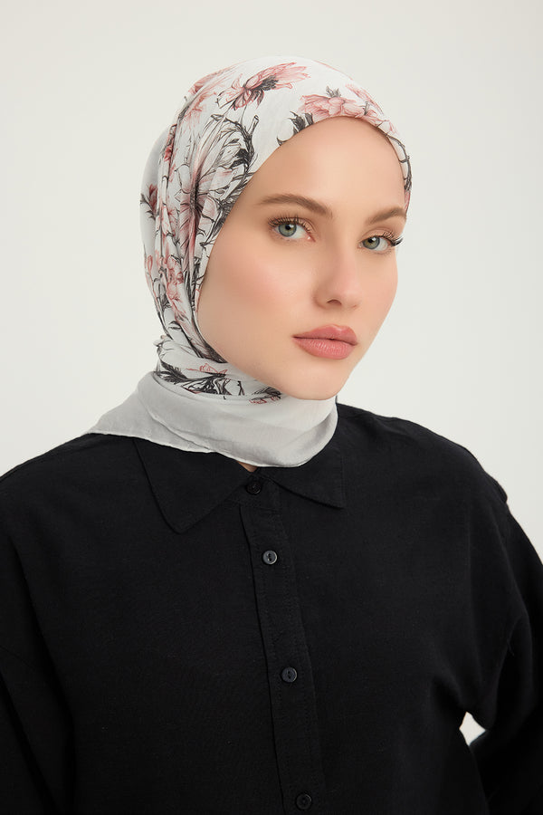 Vierra Desenli Eşarp - Sessiz Botanik - Açık Gri
