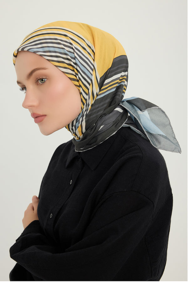 Efilia Desenli Eşarp - Gece ve Gündüz - Mavi