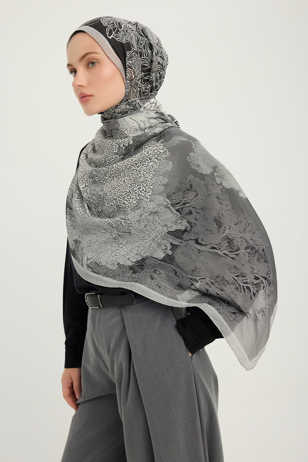 Efilia Desenli Şal - Sessiz Mevsimler - Gri
