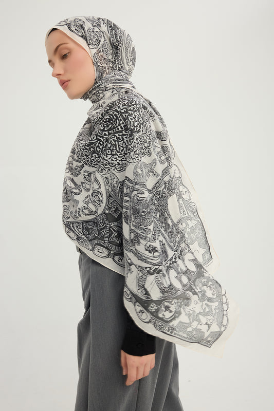 Efilia Desenli Şal - Sonsuz Aşk - Gri
