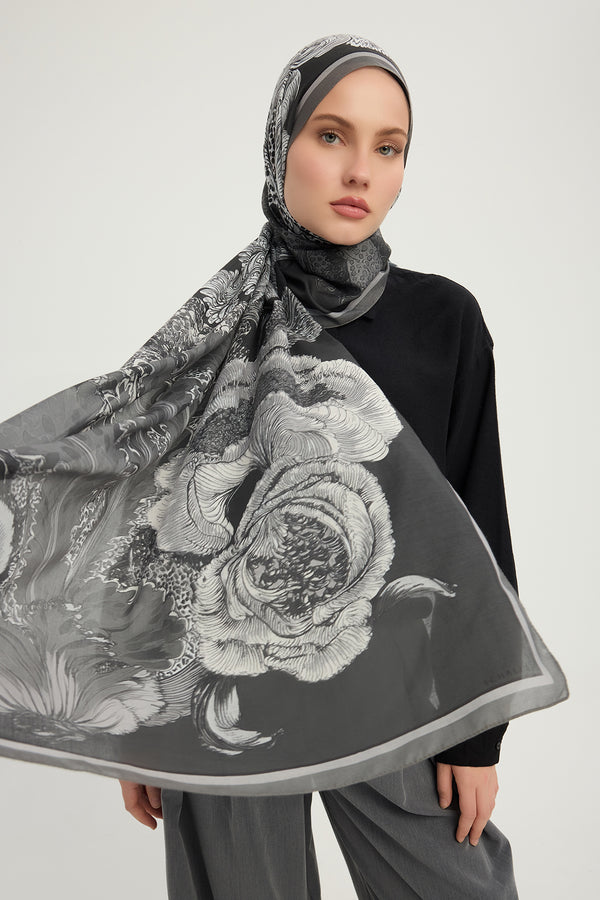 Efilia Desenli Şal - Mercan Bahçesi - Siyah