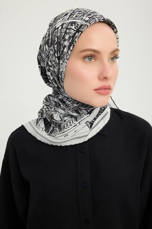 Vierra Desenli Eşarp - Yankılar Şehri - Siyah