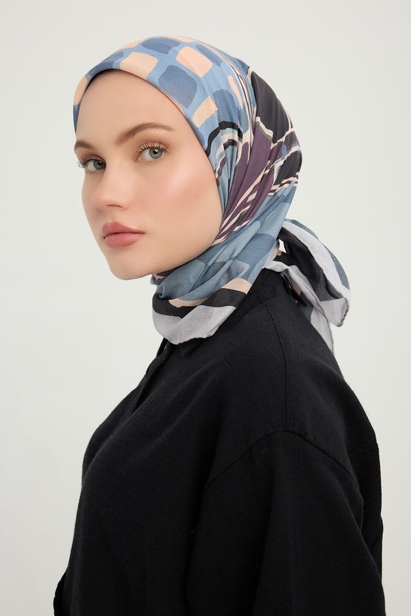 Efilia Desenli Eşarp - Pastel Yolculuk - Gri