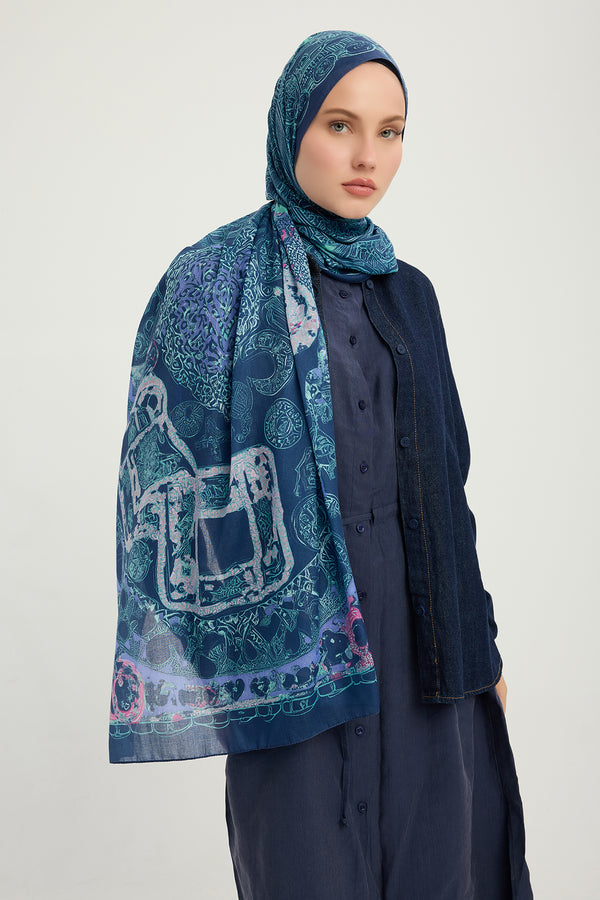 Efilia Desenli Şal - Sonsuz Aşk - Lacivert
