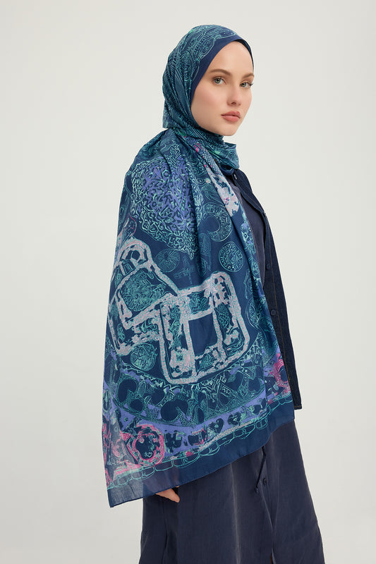 Efilia Desenli Şal - Sonsuz Aşk - Lacivert