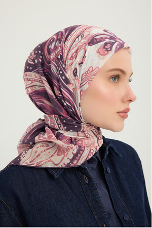 Efilia Desenli Eşarp - Kozmik Paisley - Pudra