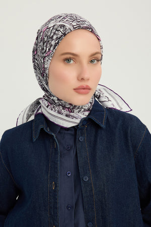 Vierra Desenli Eşarp - Yankılar Şehri - Mor