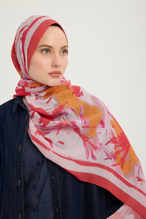 Vierra Desenli Şal - Özgür Fırçalar - Nar Çiçeği