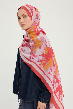 Vierra Desenli Şal - Özgür Fırçalar - Nar Çiçeği