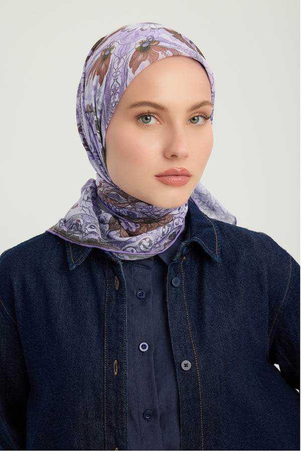 Efilia Desenli Eşarp - Çiçek Tahtı - Lila