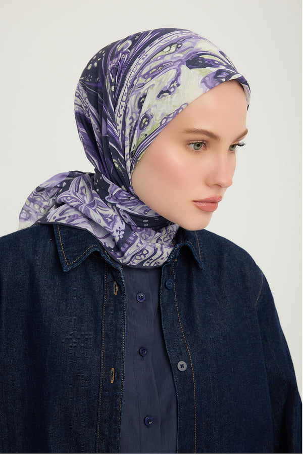 Efilia Desenli Eşarp - Kozmik Paisley - Mor