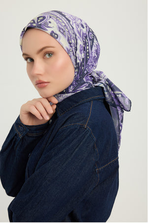 Efilia Desenli Eşarp - Kozmik Paisley - Mor