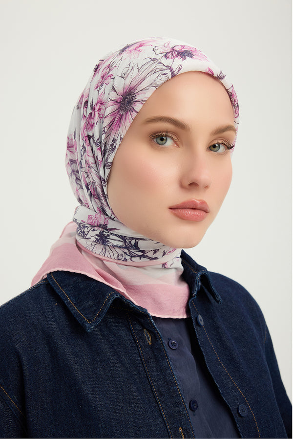 Vierra Desenli Eşarp - Sessiz Botanik - Pudra