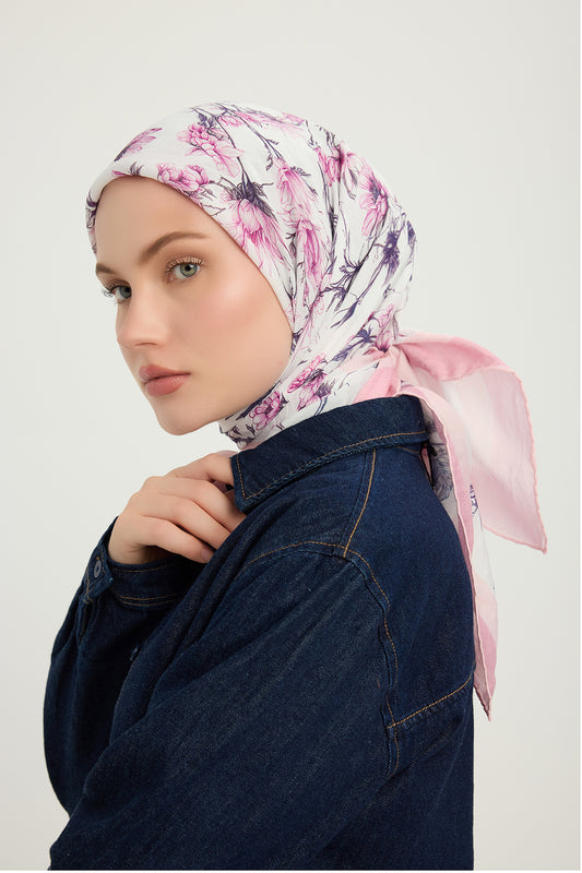 Vierra Desenli Eşarp - Sessiz Botanik - Pudra