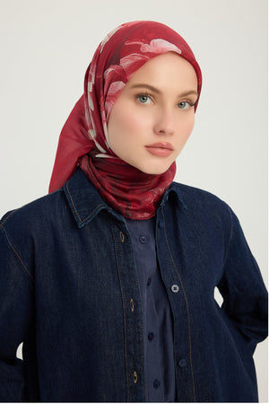 Efilia Desenli Eşarp - Zamansız Hayal - Kırmızı