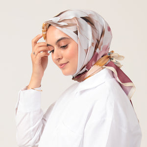 Pamuk İpek Eşarp - Lotus Desen - Bordo