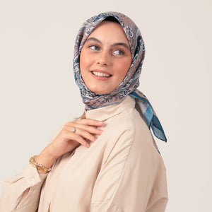 Pamuk İpek Eşarp - Etro Desen - Kot Mavi