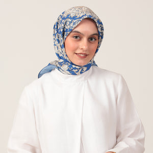 Pamuk İpek Eşarp - Dönence Desen - Saks Mavisi