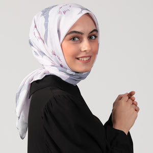 Pamuk İpek Eşarp - Manolya Desen - Pudra