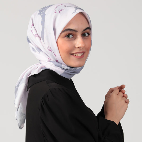 Pamuk İpek Eşarp - Manolya Desen - Pudra