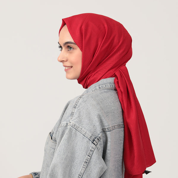 Pamuk Jakar Ağaç Kabuğu Desen Şal - Kırmızı