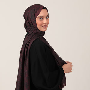 Pamuk İpek Şal - Mandala Desen - Vişne Çürüğü