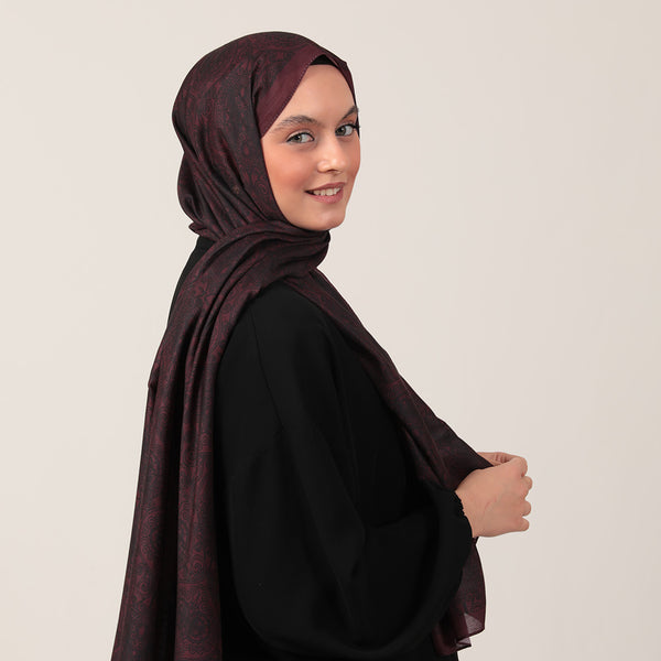 Pamuk İpek Şal - Mandala Desen - Vişne Çürüğü