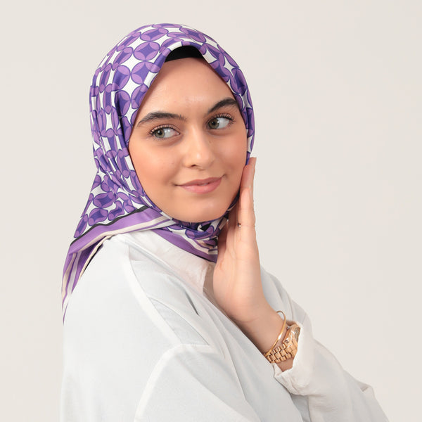 Twill Eşarp - Madalyon Desen - Mor