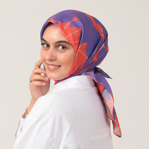 Pamuk İpek Eşarp - Manolya Desen - Mor
