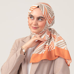 Pamuk İpek Şal - Başak Desen - Turuncu