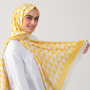 Pamuk İpek Şal - Üçgen Desen - Sarı