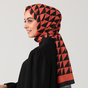 Pamuk İpek Şal - Üçgen Desen - Turuncu