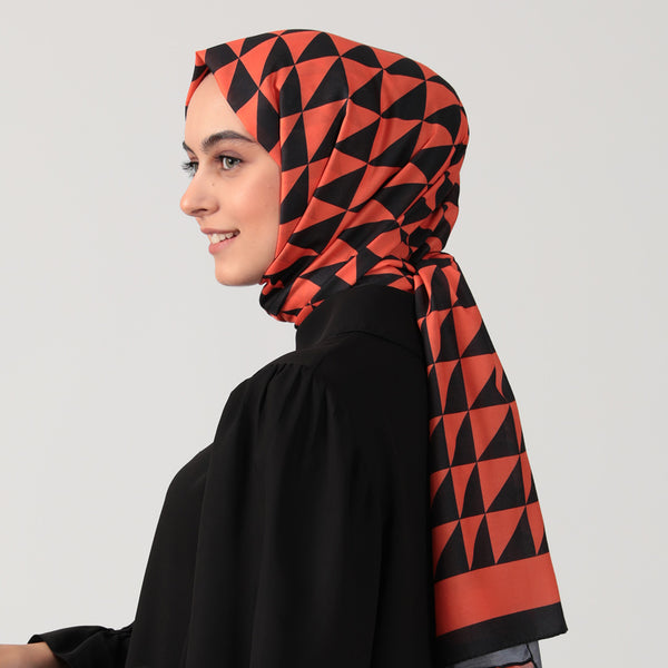 Pamuk İpek Şal - Üçgen Desen - Turuncu