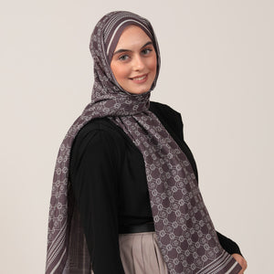 Pamuk İpek Şal - Monogram Desen - İncir Moru
