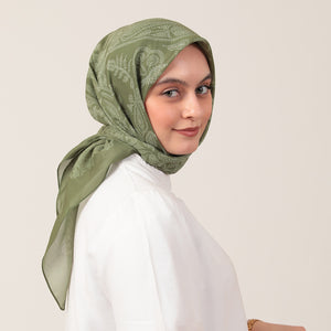 Pamuk İpek Eşarp - Mistik Desen - Yeşil