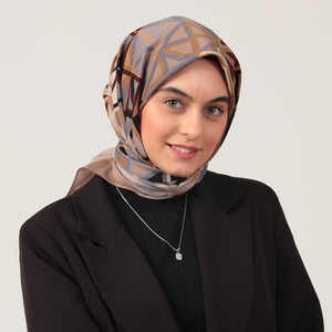Pamuklu Bürümcük Eşarp - Prizma Desen - Vizon