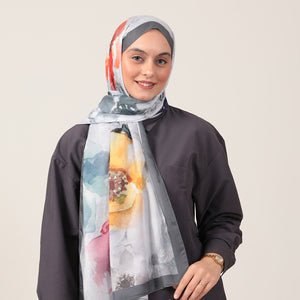 Pamuk İpek Şal - Hatmi Desen - Gri Pembe