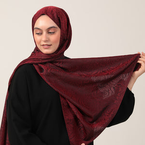 İpeksi Çift Taraflı Jakar Şal - Rose Desen - Bordo