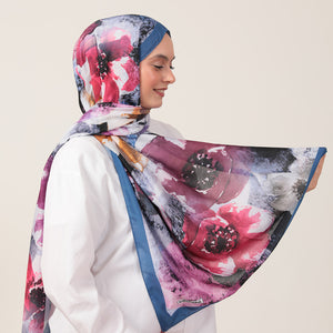 Pamuk İpek Şal - Hatmi Desen - Kot Mavisi