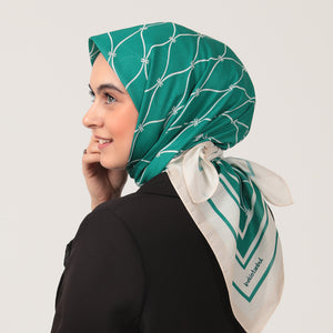 Pamuk İpek Eşarp - Dalga Desen - Zümrüt Yeşili