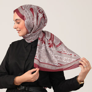 Pamuk İpek Şal - Hint Desen - Koyu Bordo