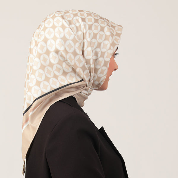Twill Eşarp - Madalyon Desen - Bej