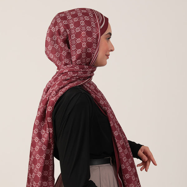 Pamuk İpek Şal - Monogram Desen - Bordo