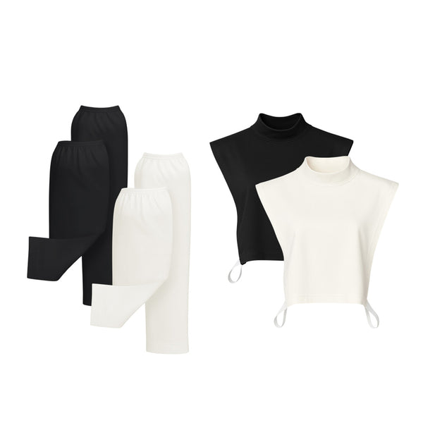 4'lüTesettür Boyunluk Kolluk Set - Siyah - Ekru