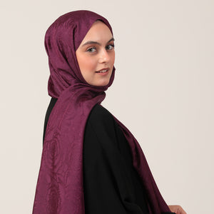 İpeksi Çift Taraflı Jakar Şal - Rose Desen - Mürdüm