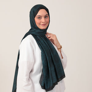 Pamuk İpek Şal - Mandala Desen - Petrol Yeşili