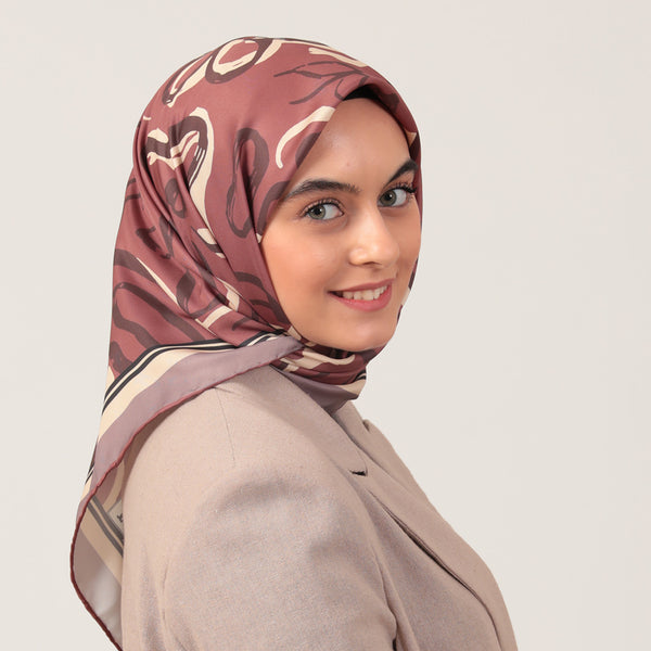 Twill Eşarp - İlkbahar Desen - Çikolata Kahve